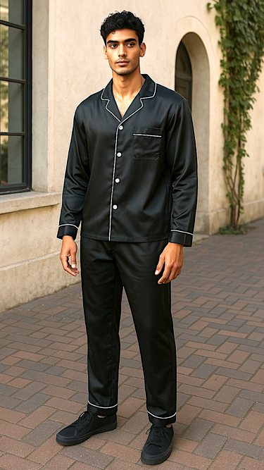 Menβs Plain Black Silk